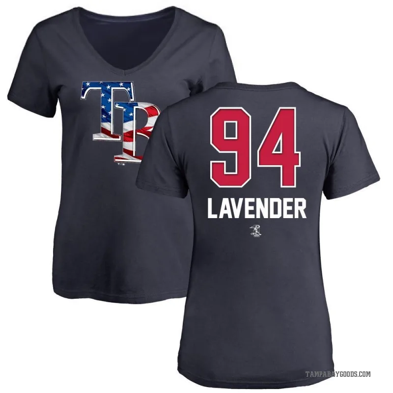 Nathan Lavender Women's Navy Tampa Bay Rays Name and Number Banner Wave V-Neck T-Shirt -